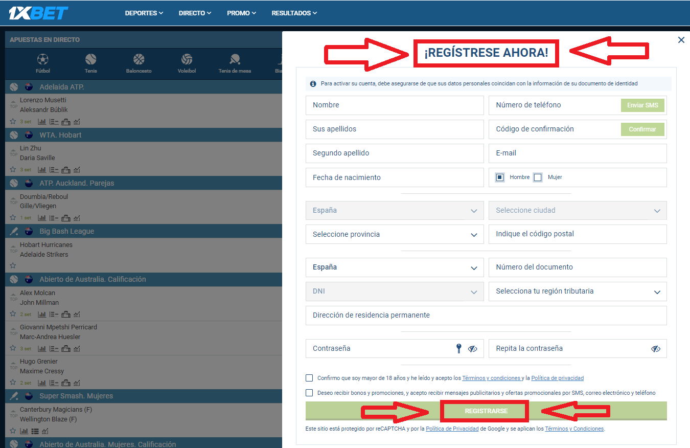 1xBet cómo registrarse